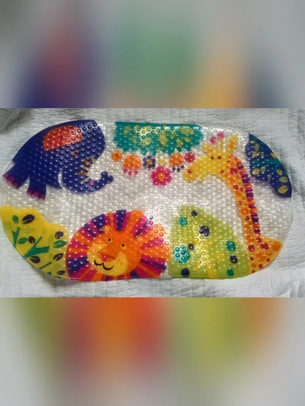 Colorful Baby Bath Tub Mat with Suction Grips -  Clear with Animal Graphics